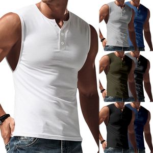 Herrtankstoppar sommar som säljer Henley skjorta fast färg Vest Casual Sports Tshirt Fitness Muscle Top Custom 6xl 230630