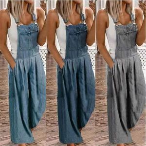 Women's Jeans 2023 denim jumpsuit summer temperament commuting mid waist washed wide leg pants thin women 230630