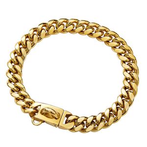 18K Gold Cuban Link Dog Collar with Secure Buckle - Chew-Proof Stainless Steel Metal Chain Collar for Medium to Large Dogs