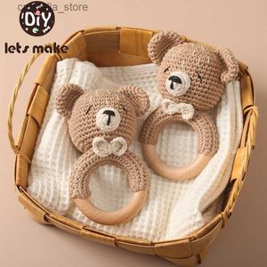 1PC Crochet Animal Bear Rattle Toy Soother Bracelet Wooden Teether Ring Baby Product Mobile Pram Crib Wooden Toys Newborn Gifts L230518