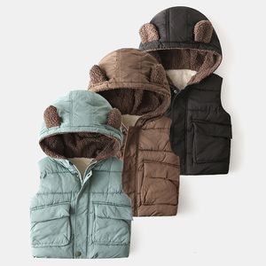 Waistcoat barn kläder baby pojkar vinter varmt plus velett blixtlås väst barn outkläder spädbarn med fickor 230630