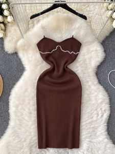 Casual Dresses Fashion Sexy Wrap Hip Bodycon Mini Dress Luxury Beaded Knitted Summer Party Vest P230606