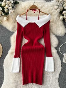 Casual Dresses Elegant Shoulder Bag Hips Mini Dress Women's Fashion Pendant Christmas Red Party Vest P230606