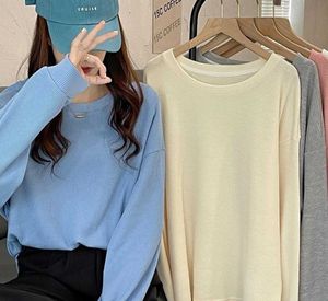 2023 kvinnors hoodies tröjor kvinnor all-match fasta godisfärger stil mjuk dagliga o-hals kläder mujer