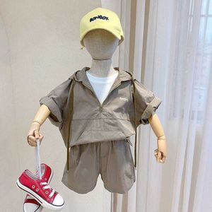 Clothing Sets 19Yrs Boys Summer Suits 2023 Shortsleeved Korean Kids Baby Comfortable with Hood Twopiece Fashion Toddler Boy Clothes 230630