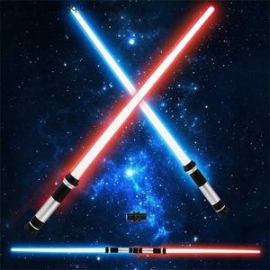 LED Light Sticks 2st Laser Lightsaber 2 i 1 Infällbar Darth Vaders Sword Cosplay Double Light Saber Sword Toys With Sound Jedi Laser Sword 220808 Z230701