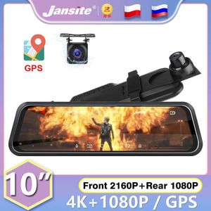 DVRs Jansite 10" Car DVR 4K Dash cam Touch Screen Stream Media Camera 2160P Dual Lens Timelapse Video IP68 Waterproof Rear cameraHKD230701