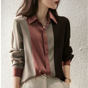 Camicette da donna Camicie Moda Patchwork Camicia da donna in chiffon a righe Primavera Office Lady Casual Risvolto Manica lunga Camicetta con bottoni Donna 230630