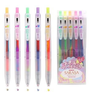 Ручки 5pcs/box Japan zebra sarasa clip gel pen 0,5 мм JJ75 Радужный градиент цвет для написания рисования подарки по подарку по поставку искусства подарки