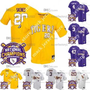 Maglia da baseball del campionato mondiale LSU Tigers 2023 Dylan Crews Brayden Jobert Paul Skenestre Morgan Alex Breg White Jake Fraley Gavin Dugas Kevin