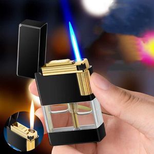 New Metal Transparent Oil Window Double Flame Lighter Butane Gas Windproof Personality Convenient Portable Gift For Men G7L6