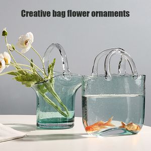 Vasi Creative Clear Glass Fish Tank Decoration Bubble Flower Borsa a mano Vaso per centrotavola Composizione floreale 230701