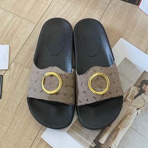 Designer Sandals Women Slippers 2023 G House New Style äkta läder yttersula Tryckt bandguldetikett