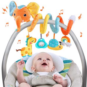 Skaller Mobiler Bilstol Toys Spädbarnsfärg Elefantvagn Stretch Spiral Activity Baby Hanging For Crib Mobile Born Sensory Toy Presents 230630