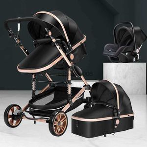Babyvagn 3 i 1 barnvagn som vikar tvåsidig barn fyra säsonger Kinderwagen baby vagn Högt landskap Nyfödd som reser L230625