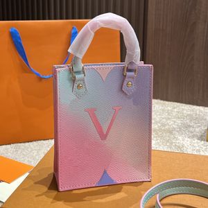 Mini Woman Designer Handbags Gradient Pink Tote Bag Ladies Shoulder Bags Petit Sac Plat Leather Purses With Letter Flowers Messenger Bags