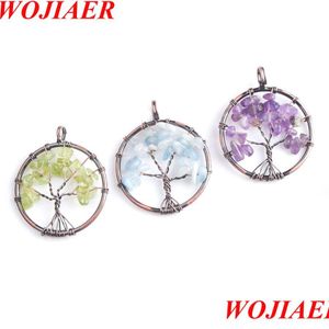 Pendant Necklaces Wojiaer Ancient Copper Tree Of Life Crystal Stone Chip Beads Wire Wrapped Bead Women Gifts Diy Jewelry Bm905 Drop Dhie0