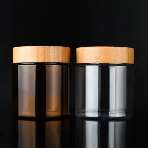 トップボディバタークリームコンテナパッケージングボトル150ml 250mlアンバーペット化粧品8オンスプラスチックジャーとスクリューキャップ竹の木製の蓋