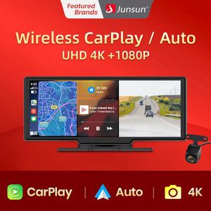 Carro dvr Junsun Dash Cam Câmera retrovisora Wifi Carplay Android Auto 4K DVR Navegação GPS Gravador de vídeo Painel Len dupla 24H Parque AUXHKD230701