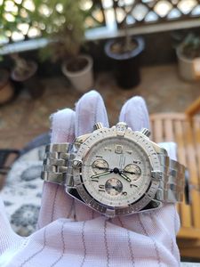 44mm män Titta på automatisk rörelse Kronograf Working Stopwatch Armband armbandsur Sapphire Vattentät äkta läderrem kronograf AB0110