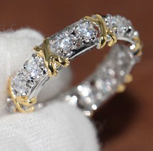 Großhandel Professionelle Eternity Diamonique CZ simulierter Diamant 10KT Weiß Gelb Gold gefüllt Ehering Kreuz Ring Größe 5-11