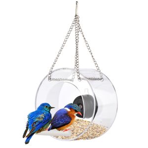 Andra husdjurstillbehör Clear Window Bird Feeder med WiFi Camera Sug Cup Smart Transparent Round Birdfeeder 16 GB TF Card 230701