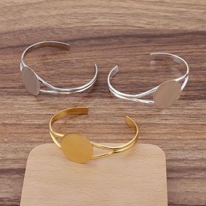 Bracelets 10pcs Women Diy Open Cuff Copper Bangle Bracelet Base Blank Findings with 25mm Flat Circle Pad Setting Cabochon Cameo Punk Boho