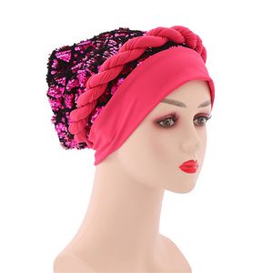 Sequins Turban Braid Cap 여성 준비 헤드 랩 아프리카 자동 Geles Aso Oke Headtie 이미 Headties 보닛 모자 이슬람 Hijab 제작