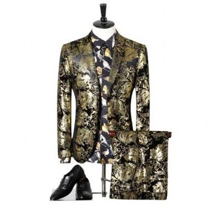 Luxury Wedding Men Passar Fashion Printing Party Dress Slim Fit Costume Homme Herr med 2 stycken Jacka och Pant227L