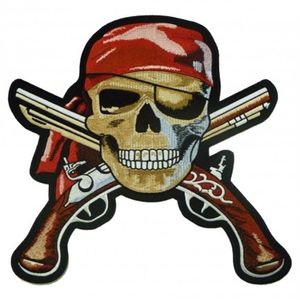 Жирный пиратский череп с нашивкой с пистолетом Пиратская вышивка утюгом или пришитой нашивкой 2 75 3 дюйма 2299