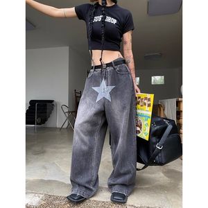 Women s Jeans Star Print High Waisted Woman Street Vintage Washed Old Baggy Women Clothing Casual Wide Leg Pants 230701