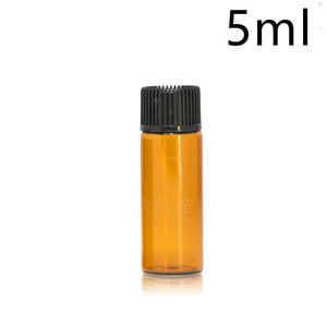 All-Match Amber Glass Essential Oil Flaskor 1 2 3 5 ml Glas Teströret Vanal med plastpropp svart lock