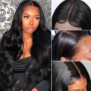 28 polegadas corpo onda respirável macio cabelo virgem 13x6 HD peruca frontal fechamento peruca frontal para mulheres negras