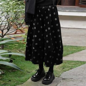 Klänningar Sweet Polka Dot Print Corduroy Black Kirts Women Elegant Casual Fashion Girls Haruku Chic Faldas Japan Winter Warm Saia