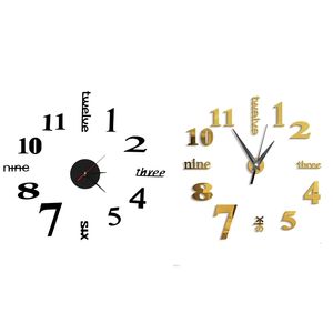 Wazony 2 szt. 3D duży zegar ścienny naklejka lustra Big Watch Decor Decor Unikalny prezent DIY Gold Black 230701