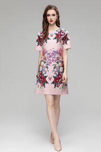 Oryginalna sukienka Spring and Autumn Damska sukienka z koralikami moda nadrukowana okrągła szyja Elegancka sukienka Monochromatyczna S-xxl Pink