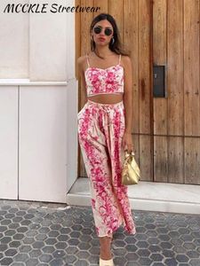 Two Piece Dress Print Womens Set Summer Sexy Strap Crop Top High Waist Skirts Suits Elegant Vacation Skirt Beach 2 Sets for Female 230630