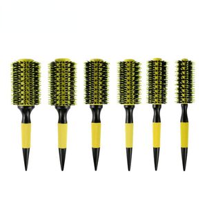Escovas de cabelo 1 peça escova de pente de cabelo redonda de madeira com cerdas de javali misturada ferramenta de estilo de náilon escova de cabelo profissional 230701