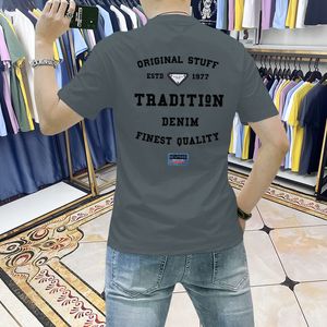 2023 men's short sleeved pure cotton minimalist letter printed top for youth slim fitting and versatile trendy style