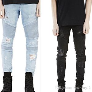 Mens Jeans clothing designer pants blue black destroyed slim denim straight biker skinny men ripped203i