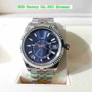 Noobf Factory Mens 시계 슈퍼 품질 42mm 스카이 -Dweller 326934 GMT 달의 달색 닷 작업 Luminova 시계 904L Steel Cal.9001 운동 자동 남성 손목 시계