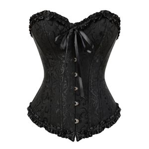 Espartilho de brocado bordado gótico modelador corporal Bustier Bone Lace Up Espartilho Steampunk Espartilho Sexy sem alças Overbust Slim 811223m