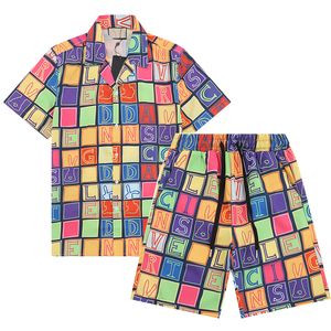 Sommer-Designer-Bowling-Hemden für Herren, geometrischer quadratischer G-Aufdruck, hellblaue Seide, Hawaii-Hemd, Freizeithemden, Herren, Slim-Fit, kurzärmeliges Kleid, T-Shirt
