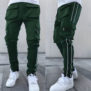 Designer calças de carga homens casuais multi-bolso estiramento faixa reflexiva em linha reta esportes fitness joggers calças dos homens moda hip hop streetwear sweatpants