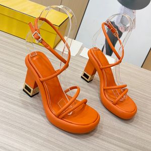 chunky Heels sandals sculpted high-heeled sandals high heels open toes thin Double Twisted bands Ankle-strap lambskin leather sandal 9cm women luxury designer shoes