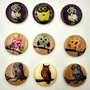 Träknappar 30mm vintage Owl 2 hål för handgjorda presentförpackning Skrapbok Hantverk Party Decoration Diy Sewing268L