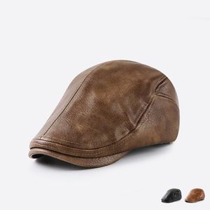 Jamont 2021 Boina de couro macio PU Homme Marque Luxe British Newsboy Dad Gift Bone Baret Winter Mens Black Hats 56-60CM