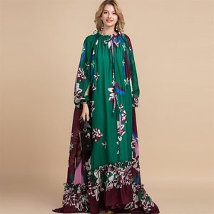 Fashion Designer Loose Maxi Dress Women's Split Sleeve Floral Print Holiday Party Vintage Long Dress251h