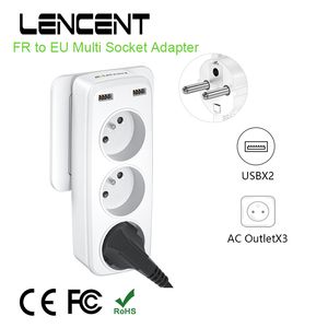 Power Cable Plug LENCENT FR to EU Multiple Wall Socket with 3 AC Outlets and 2 USB Ports 6 in 1 Adapter Overload Protection for Home/Office 230701