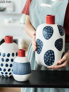 Vases Modern Japanese Ceramic Flower Vase Small Caliber Art Arrangement Living Room Bedroom Desktop Home Decoration Crafts 230701